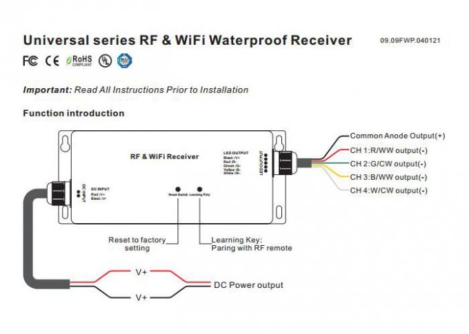 RF 및 WiFi RGBW LED 컨트롤러 4채널 CV 또는 CC 출력 5년 보증 0