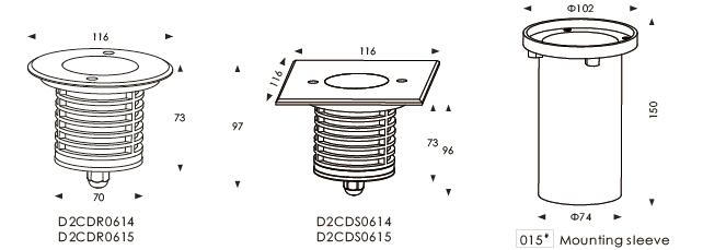 D2CDR0614 D2CDR0615 24V 또는 110~240V 부드러운 표면 광 출력 SMD LED Inground 램프 1.2W 1.8W 야외 정격 IP67 2