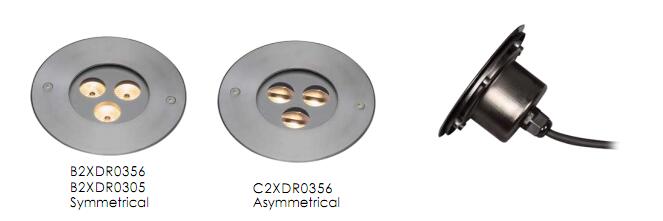 C2XDR0356, C2XDR0305 3 * 1W 또는 2W 비대칭 LED 인그라운드 업라이트 SUS 316 스테인리스 스틸 1